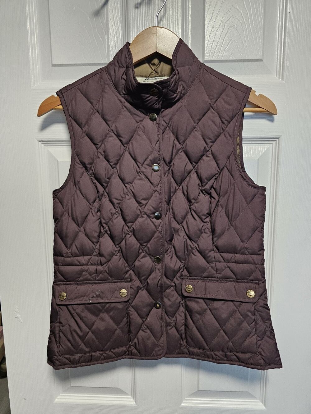 Eddie Bauer Women's Goose Down Quilted Vest Jacket Snap Front Deep Purple PS